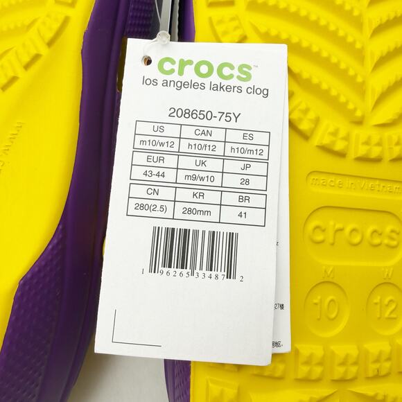 CROCS Mens NBA Los Angeles Lakers Clog US 10 EU 43.5 Purple Yellow NWT
